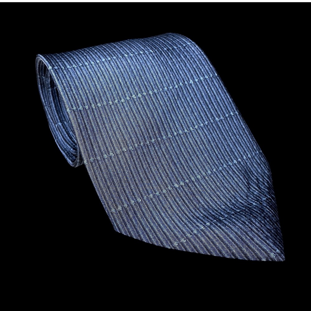 Donna Karan Signature Mens Blue Textured Striped Silk Necktie Made in USA